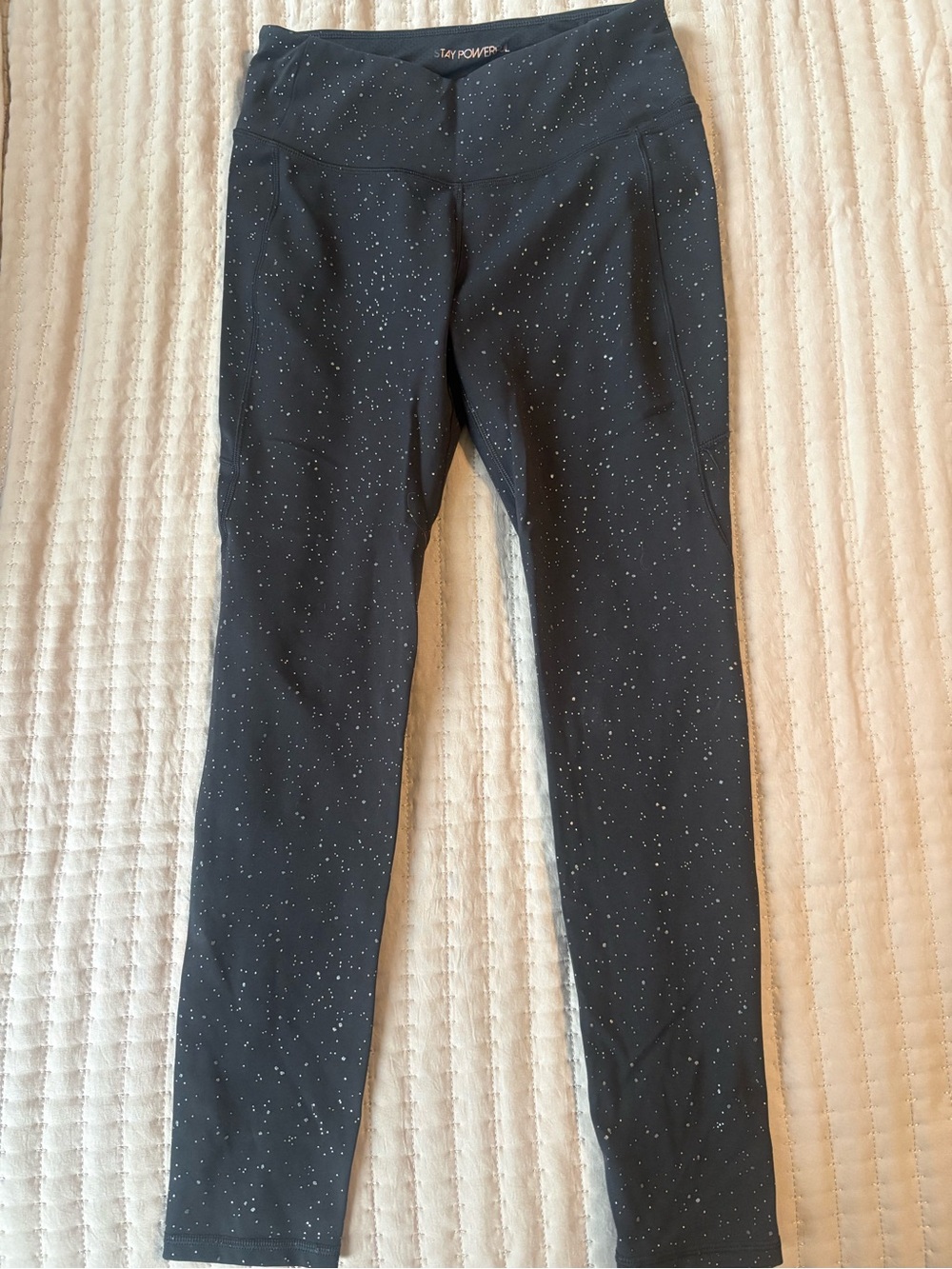 CALIA by Carrie Underwood Black Leggings with White Speckle Print